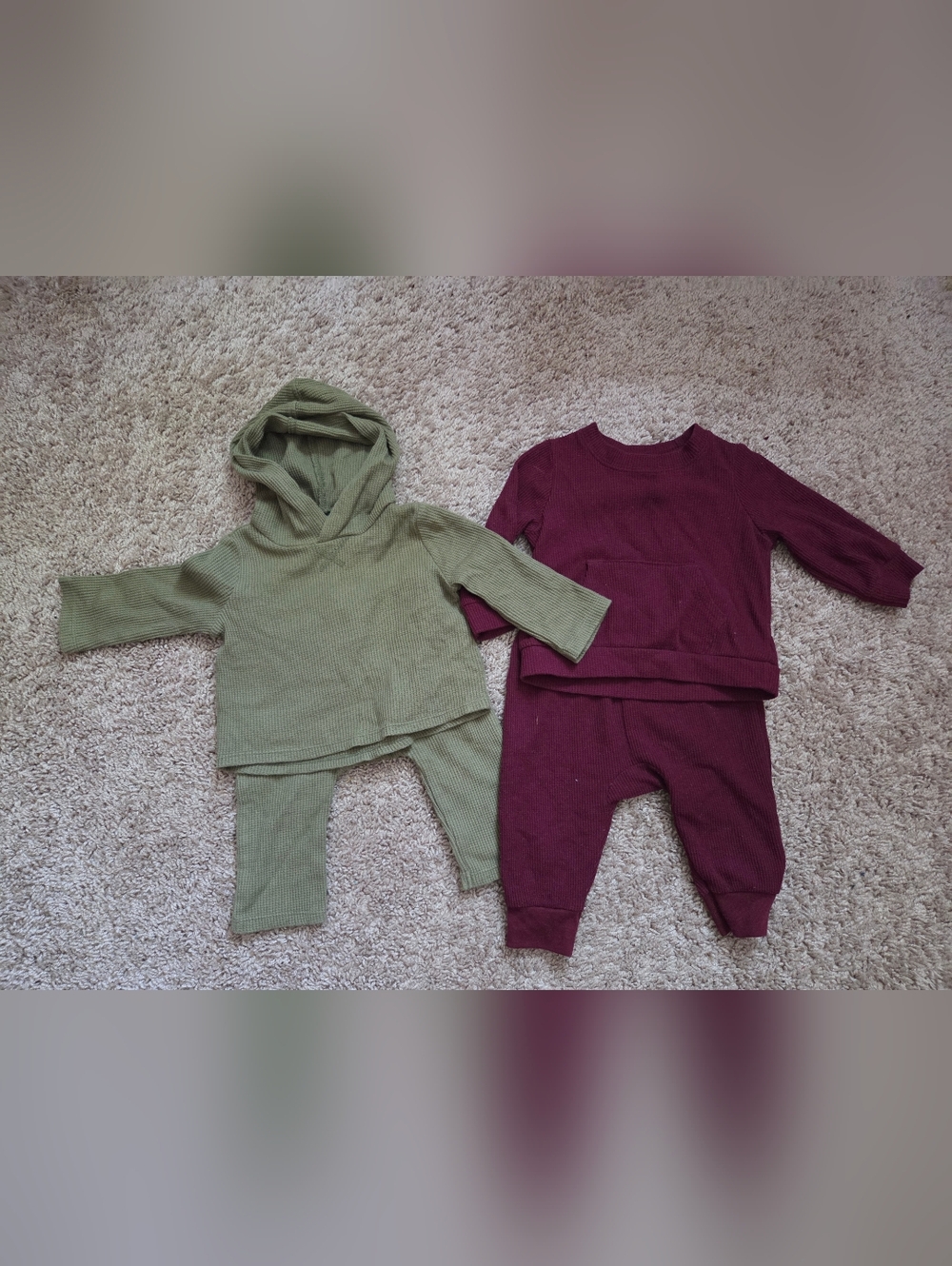 2-Piece Baby Set - Olive Green Hoodie & Burgundy Lounge Set